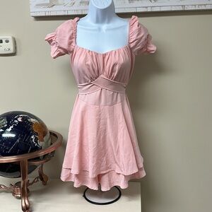 Pink Puff Sleeve Crossover Romper